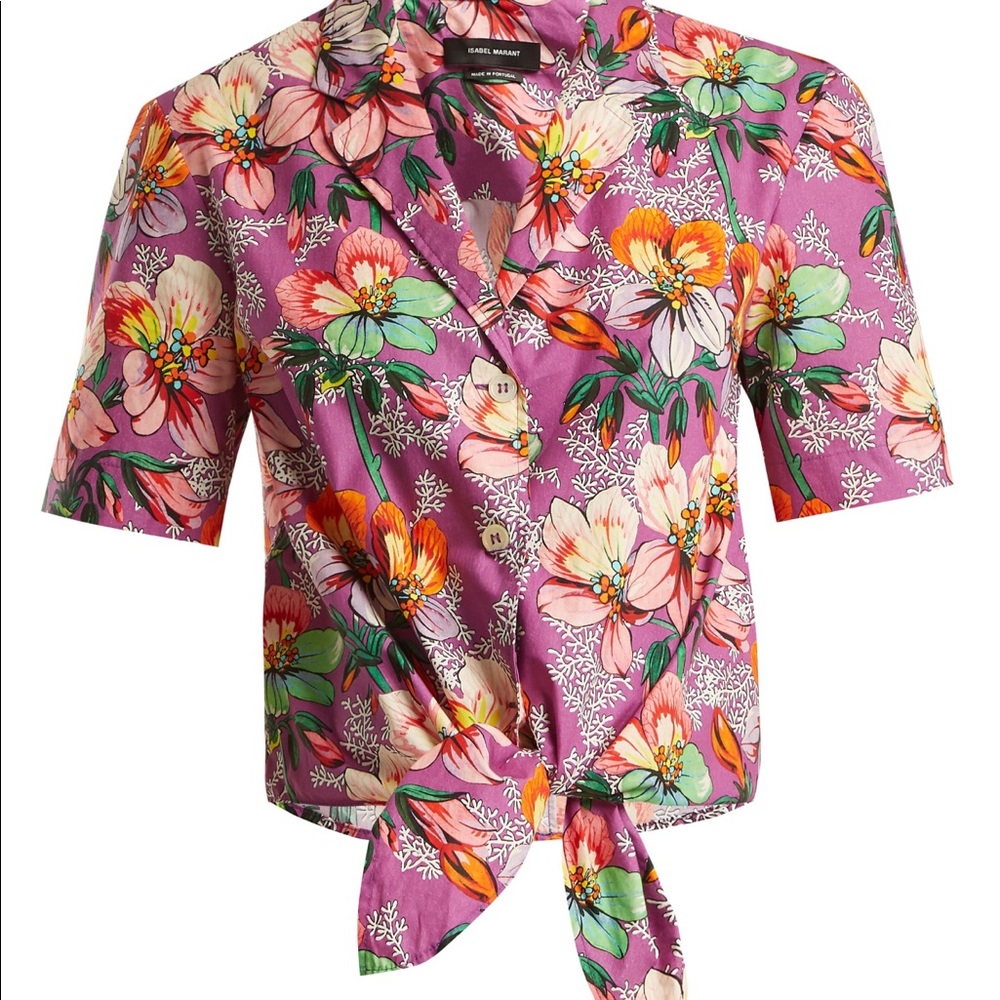 Isabel Marant Nelia Floral-print Tie-waist Shirt, Size M